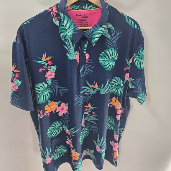 Birdie Bound Blue Tropical Golfing Polo Size XL - Picture 1 of 10